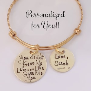 Gouden stiefmoeder armband, gepersonaliseerd, je hebt me geen leven gegeven, het leven gaf me jou, stiefmoeder sieraden, Moederdag cadeau, met de hand gestempeld, verstelbaar