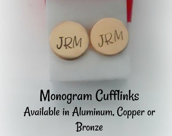 Monogram Cufflinks, Hand Stamped Engraved Groomsmen Gift, Personalized for Him, Available Copper Gold or Silver