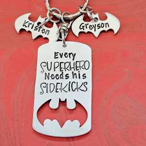 Personalized Father&#39;s Day Gift, Super hero Keychain, Every Superhero needs his Sidekicks, Hand Stamped Gift for Dad From Kids Husband