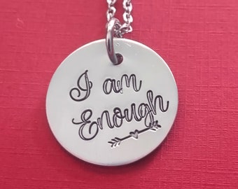 I am Enough Pendant Necklace, Hand Stamped Jewelry, Engraved, Ego Satis Sum Necklace, I Am Enough Latin Necklace, Mantra Affirmation Jewelry