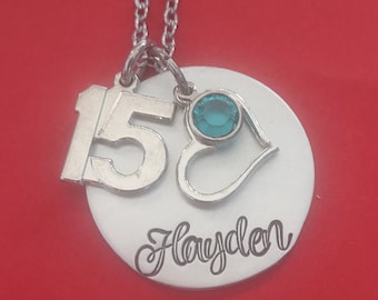 Personalized 15 Birthday Birthstone Necklace, 15th Birthday Jewelry, Teenage Girl Custom Gift for Her, Quinceanera