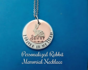 Personalized Rabbit Memorial Necklace, Bunny Remembrance Jewelry, Pet Rabbit Loss, Mixed Metal, Rose Gold / Silver, Stainless Steel