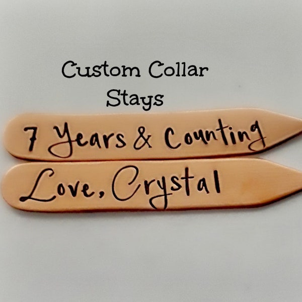 7 Year Anniversary Copper Gift for Him, Hand Stamped Collar Stays, 7th Year Copper Anniversary Gift, Personalized for Him, Gift for Husband