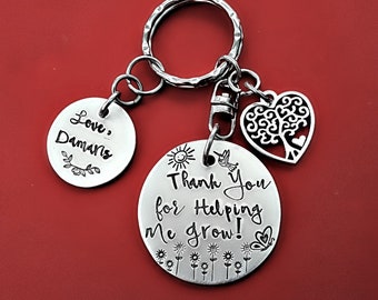 Thank You For Helping Me Grow Personalized Keychain, Gift for mentor, Teacher, Nanny Gift, Preschool Teacher, Babysitter Gift, Key Chain