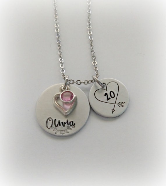 Personalized 20th Birthday Necklace, Swarovski Birthstone Name