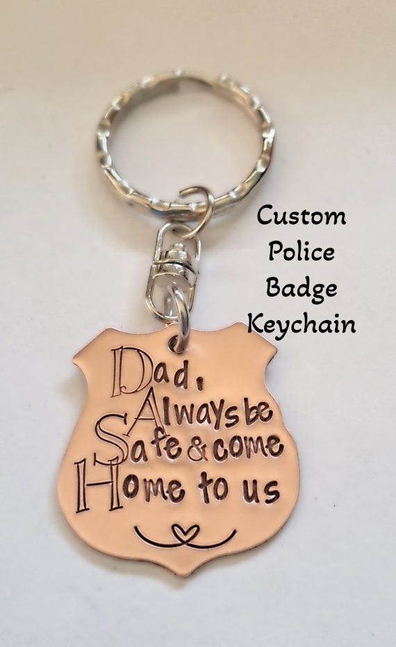 Police Badge Keychain, Personalized Hand Stamped Law Enforcement Gift,  Engraved Necklace, Husband Anniversary Gift, Sheriff Dad, Cop Gift 