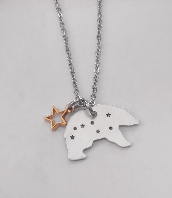 Ursa Major Constellation Necklace, The Great Bear, Hand Stamped Astronomy Constellation Jewelry, Stainless Steel