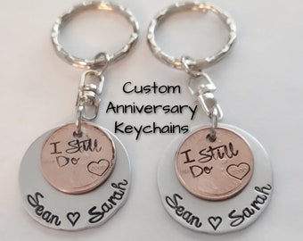 I Still Do Penny Keychain, Engraved Anniversary Keychain, Hand Stamped,  Anniversary Gift for Him Her Couples Keychains, Custom Keychain