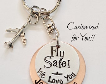 Gift for Pilot, Dad Pilot Gift, Flight Attendant Gift, Fly Safe I Need you here with me Keychain, Custom Key Chain, Engraved Metal Keychain