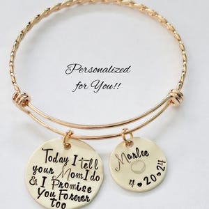 Gold Wedding Day Bangle Bracelet for Step Daughter, Today I tell your Mom / Dad I do & Promise, Stepdaughter Gift, Daughter of Groom Bride