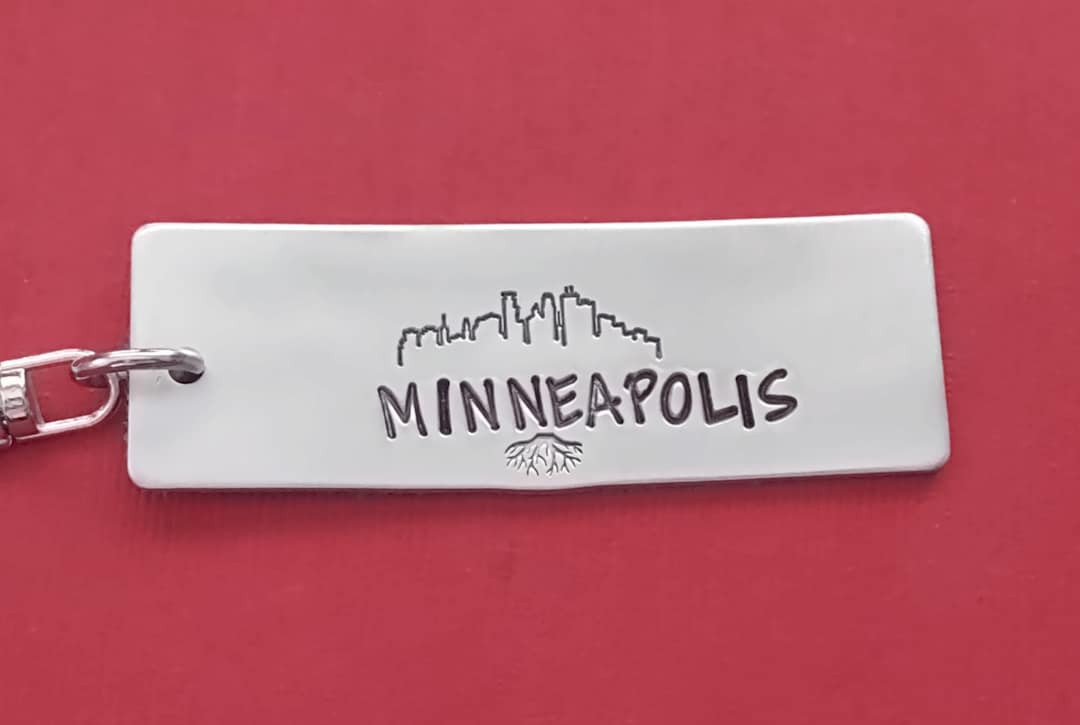 Minneapolis Skyline Keychain, Hand Stamped Custom Key Chains, Born ...