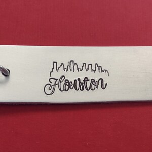 Houston Skyline Keychain, Houston Cityscape Key Chain, Hand Stamped, Texas Keychain, Houston Strong, Born Raised