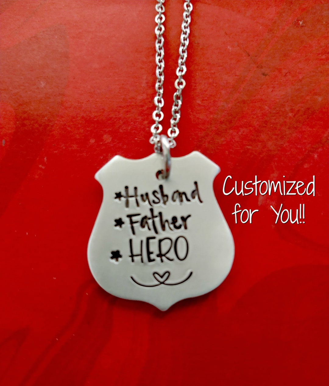 Hand Stamped Police Badge Necklace Personalized Law Etsy