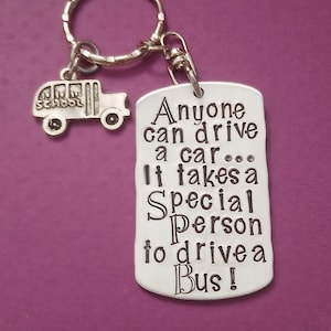 School Bus Driver Gift,  Personalized Hand Stamped School Bus Driver Keychain,  Unique School Bus Key Chain,  End of Year Gift, Drive Safe