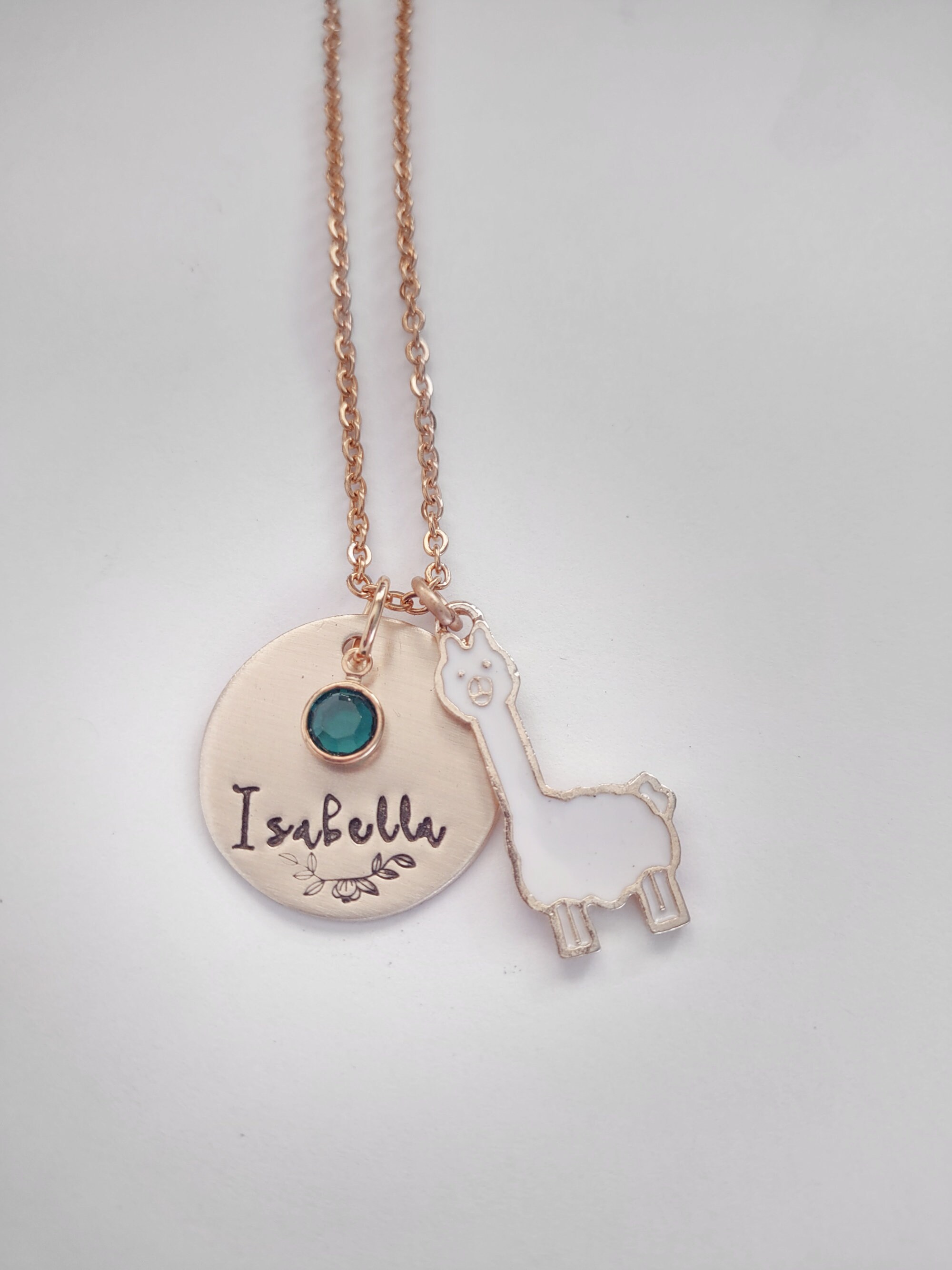 Llama Necklace Hand Stamped Name 