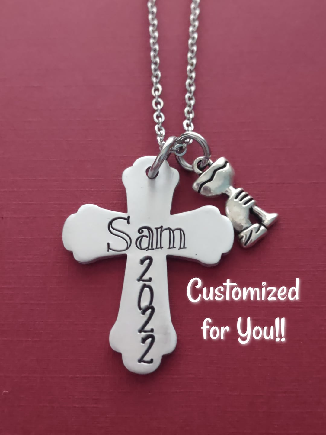 Boys First Communion Necklace Personalized Hand Stamped Etsy