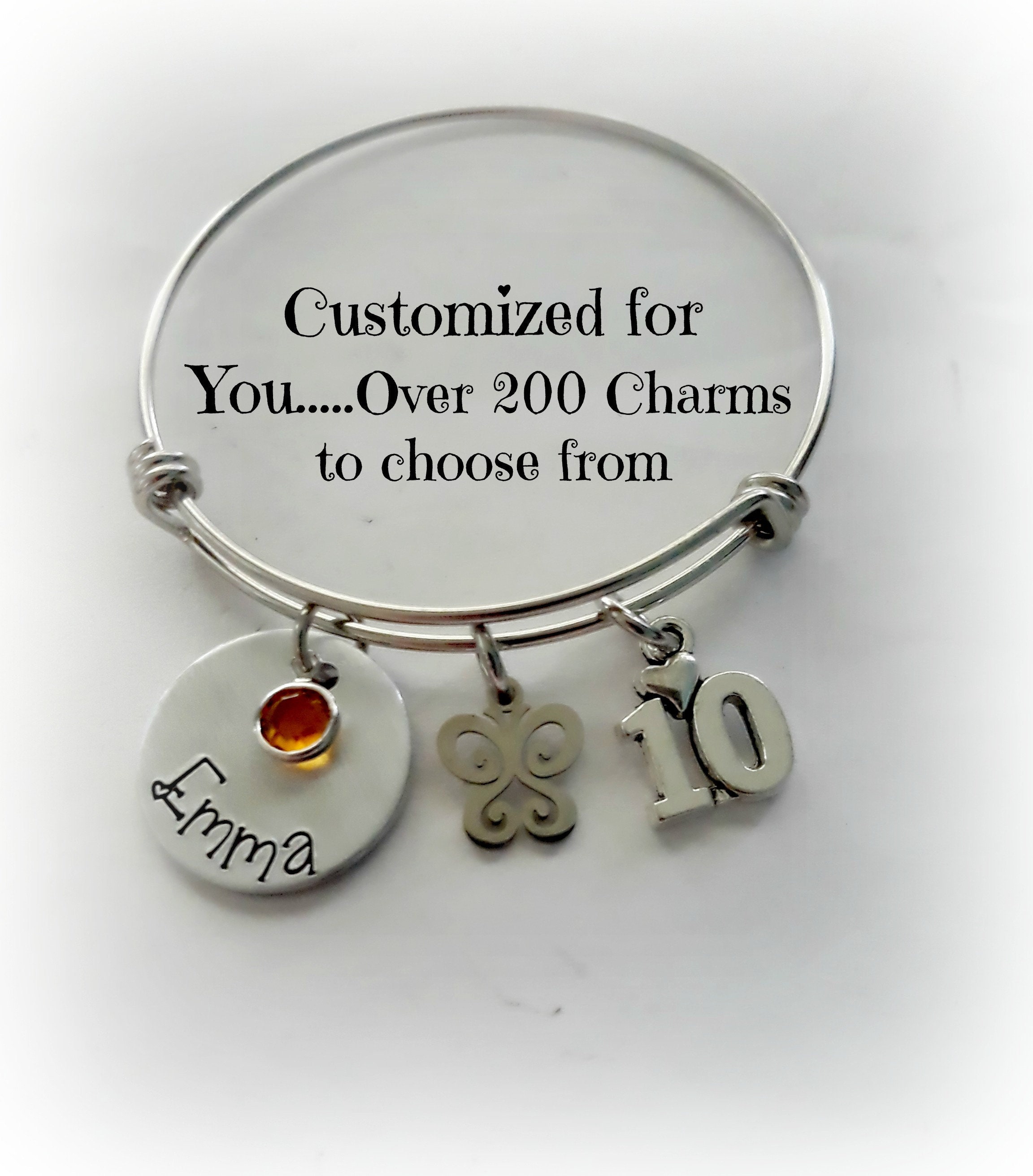 10th Birthday Girl Personalized Charm Bracelet Hand Stamped  Etsy