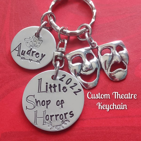 Custom Theater Keychain, Musical, Personalized Theatre Key Chain, Seussical, The Lion King, Frozen, Little Shop of Horrors,  Opening Night