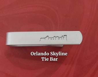 Orlando Florida Skyline Tie Bar, Hand Stamped Tie Clip, Gift for Husband, Father's Day Gift, Groomsmen