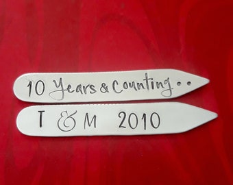 10 Year Anniversary Collar Stays, 10th Anniversary, Traditional 10 Year Anniversary Gift - Aluminum, Hand Stamped, Gifts for Men,