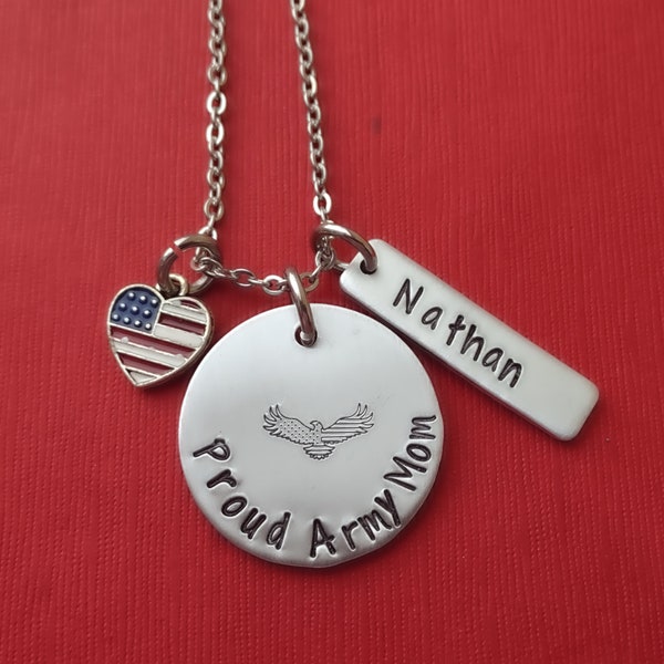 Proud Army Mom Necklace, Military Mom Wife Gift, Personalized, Marine, Navy, Coast Guard, Air Force, Military, Engraved Custom Jewelry