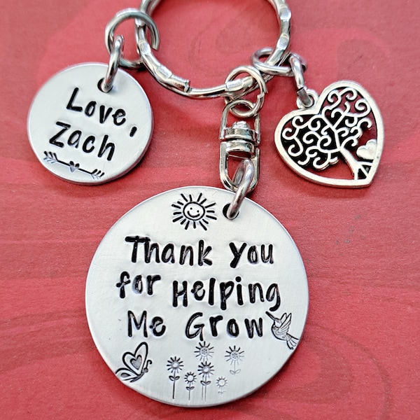 Thank You For Helping Me Grow Personalized Keychain, Mentor, Teacher, Nanny Gift, Preschool Pre-K Teacher, Babysitter Gift, Key Chain