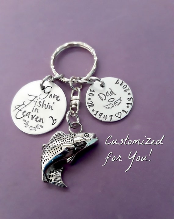 Fishing in Heaven Memorial Keychain, Fisherman Memorial, Personalized Dad  Memorial Key Chain, Hand Stamped Fish Cremation Jewelry Urn 