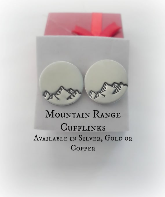 Mountain Range Cuff Links, Outdoors Man Engraved Cufflinks, Anniversary Gift, Camping, Hiking Gift for Him, Colorado Rockies