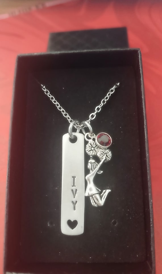 Birthstone Crystal Cheerleader Name Pendant Necklace Birthstone Crystal Cheerleader Name Pendant Necklace