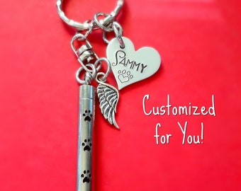 Personalized Pet Memorial Cremation Urn Keychain, Hand Stamped Dog Memorial Key Chain Customized Engraved Pet Remembrance