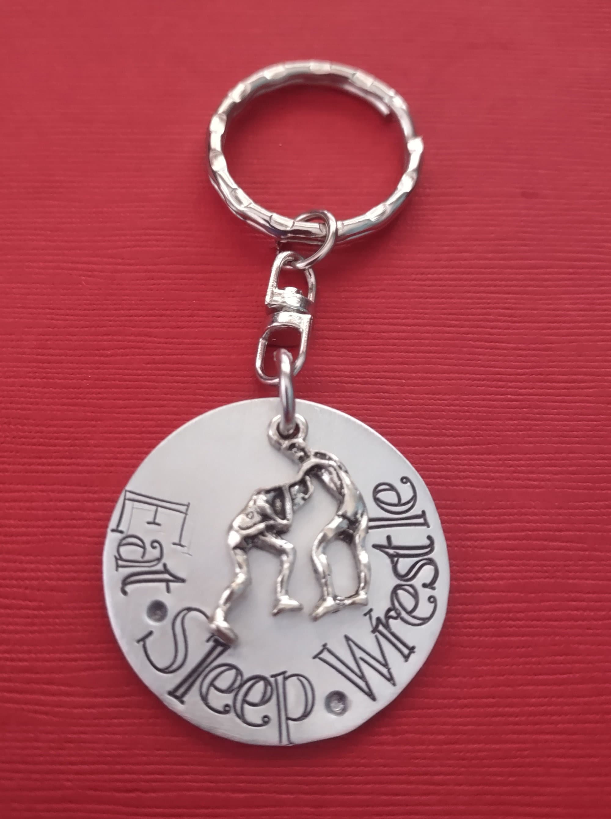 Hand Stamped Wrestling Key Chain Personalized Handstamped Etsy