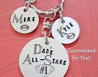 Personalisierte Vatertag Schlüsselanhänger, Hand gestempelt Dads größte Fänge Baseball Schlüsselbund, Dad Est. Geschenk für Papa von Kindern Kindern, Opa