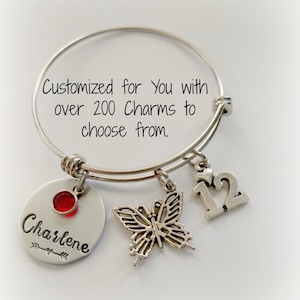 12e verjaardag armband, Swarovski geboortesteen uitbreidbare armband, 12 jaar bd cadeau, handgestempeld gepersonaliseerde naamsieraden, roestvrij staal