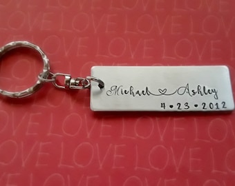 Anniversary Keychain, Personalized Couples Gift, Name Custom Key Chain, Hand Stamped, Valentine's Day Gift, Gift for Boyfriend, Girlfriend