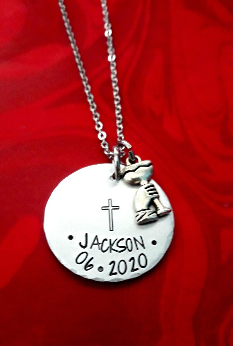 Boys First Communion Necklace Personalized Hand Stamped 1st Etsy