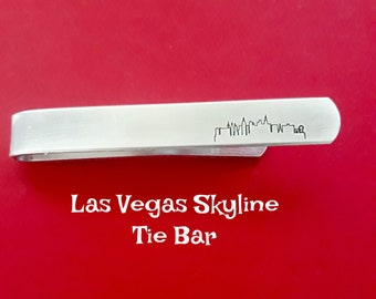 Fermacravatta con motivo Skyline di Las Vegas, con timbro a mano, personalizzato per lui, regalo per lo sposo, padre, anniversario, marito, fidanzato, figlio