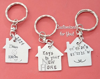 Our First Home Keychain, Home Sweet Home Key Chain, Housewarming, First House Gift, Realtor Closing Gift, Personalized New Home Handstamped