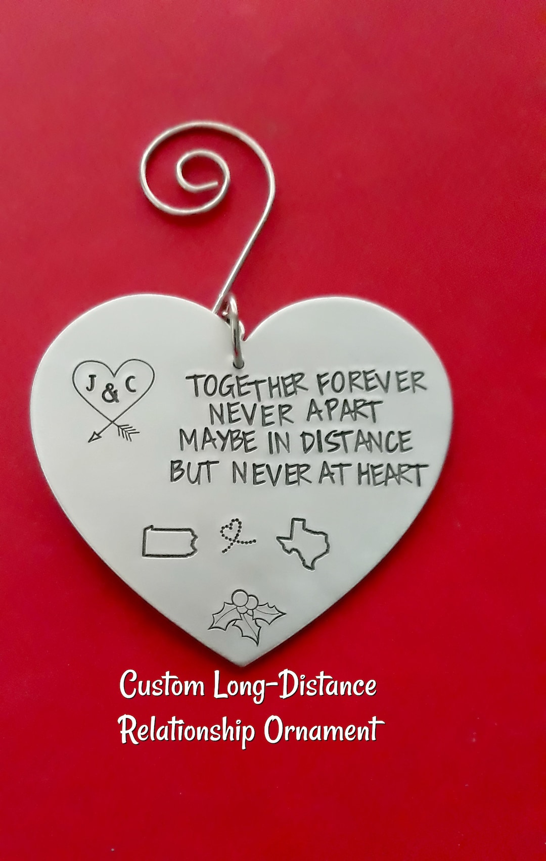 Long Distance Relationship Christmas Ornament, Personalized Engraved