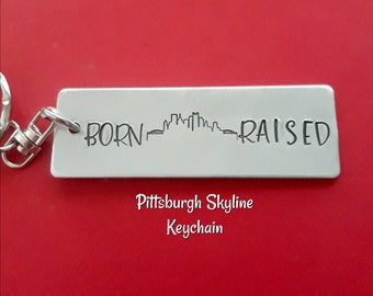 Pittsburgh Skyline Sleutelhanger, Born & Raised, Pittsburgh Pennsylvania, Hometown Roots, Pride, Moving Away Gift
