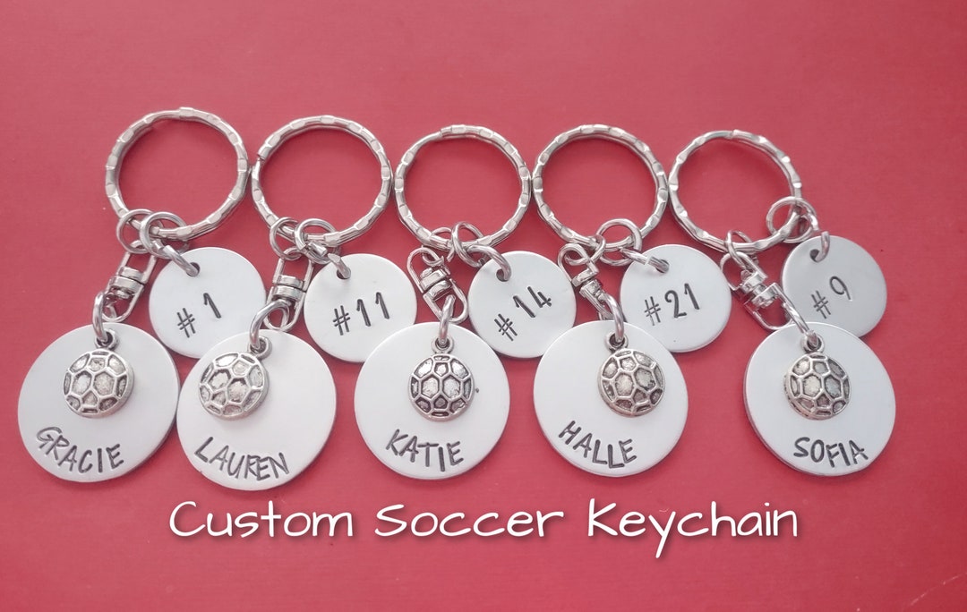 Personalized Soccer Key Chain Hand Stamped Name Keychain Etsy