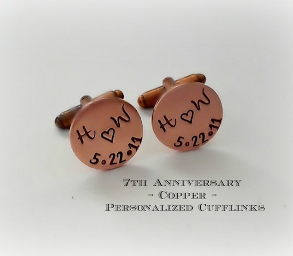 7 Year Anniversary Copper Cufflinks, Personalized Hand Stamped Cufflinks, 7th Anniversary Gift for Him, Gift for Husband, Copper Anniversary