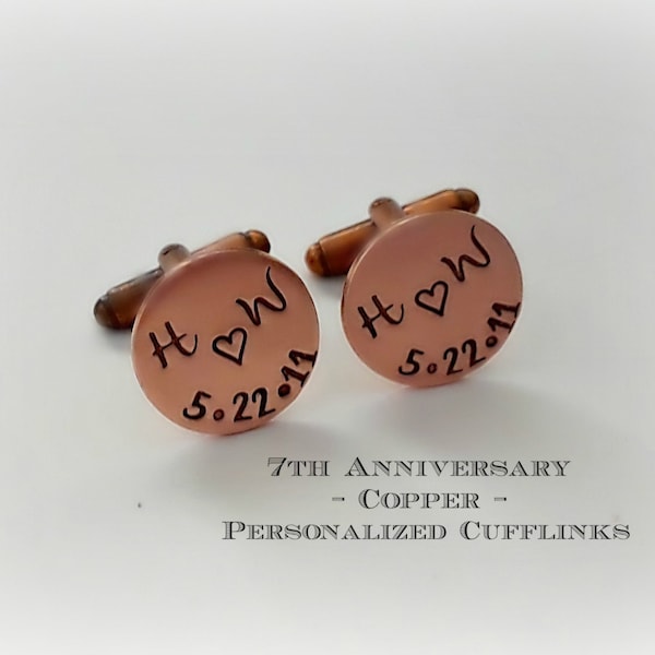 7 Year Anniversary Copper Cufflinks, Personalized Hand Stamped Cufflinks, 7th Anniversary Gift for Him, Gift for Husband, Copper Anniversary