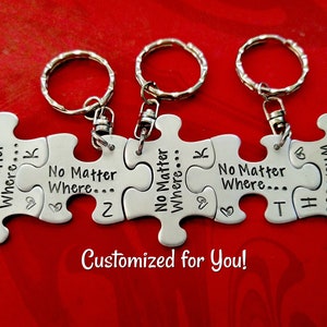 Personalized Puzzle Piece Necklaces or Keychains, Bridesmaid Gifts, Best Friend Keychain Set, Family Key Chains, Hand Stamped, Bridal Party