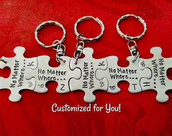 Personalized Puzzle Piece Necklaces or Keychains, Bridesmaid Gifts, Best Friend Keychain Set, Family Key Chains, Hand Stamped, Bridal Party