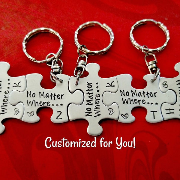 Personalized Puzzle Piece Necklaces or Keychains, Bridesmaid Gifts, Best Friend Keychain Set, Family Key Chains, Hand Stamped, Bridal Party