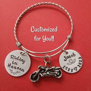 Biker Memorial Bracelet, Motorcycle Cremation Urn, Personalized Hand Stamped Memorial Jewelry, Riding in Heaven