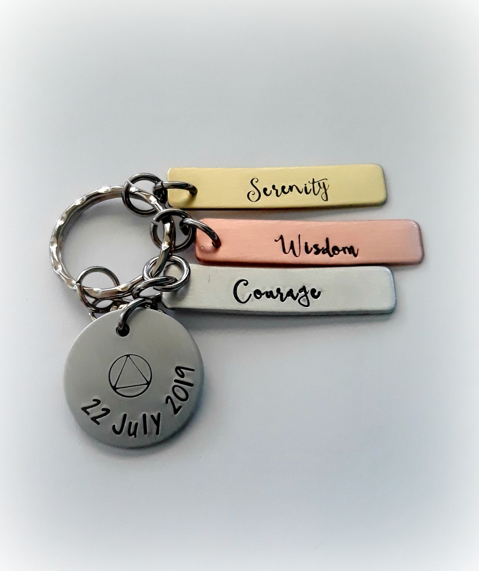AA Recovery Key Chain Hand Stamped Sobriety Gift Serenity Etsy