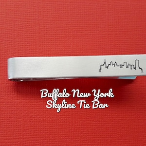 Buffalo, New York Skyline Tie Bar, Hand stamped Tie Clip, Personalized for Him, Groomsmen Gift, Father, Anniversary, Husband, Boyfriend, Son