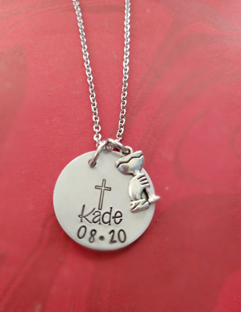 Boys First Communion Necklace Personalized Hand Stamped 1st Etsy