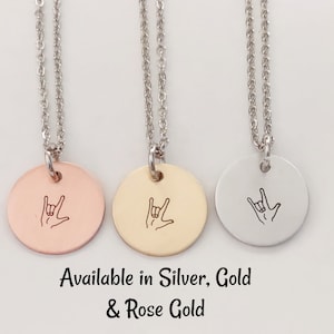 ASL I Love You Necklace, Hand Stamped, Engraved, Custom Necklace, Personalized Jewelry, Rose Gold, Copper, Bronze or Aluminum